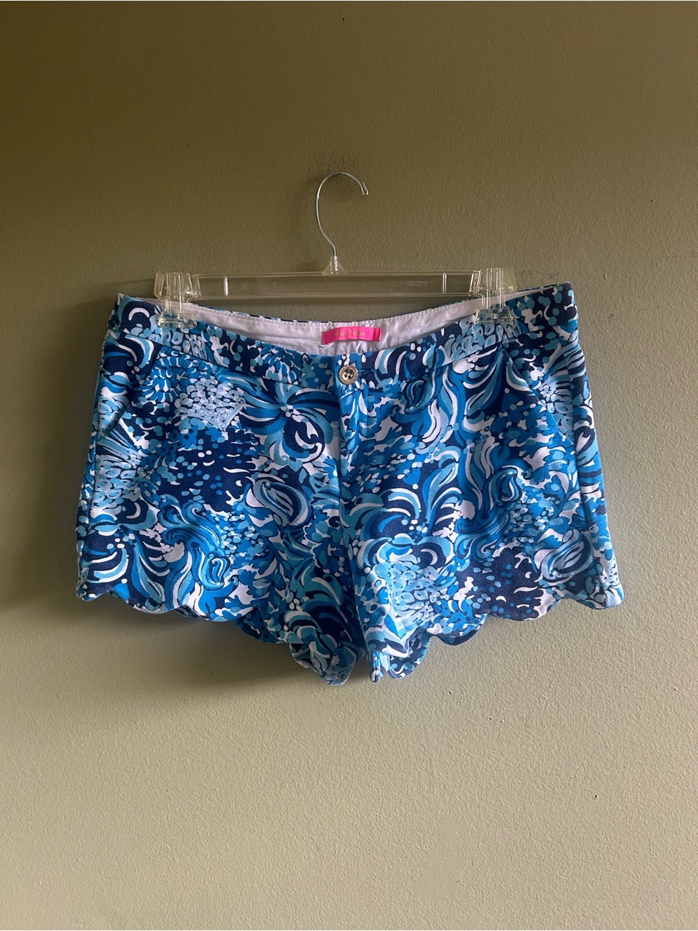 Lilly Pulitzer White Blue Teal Floral Scalloped Shorts Sz 12